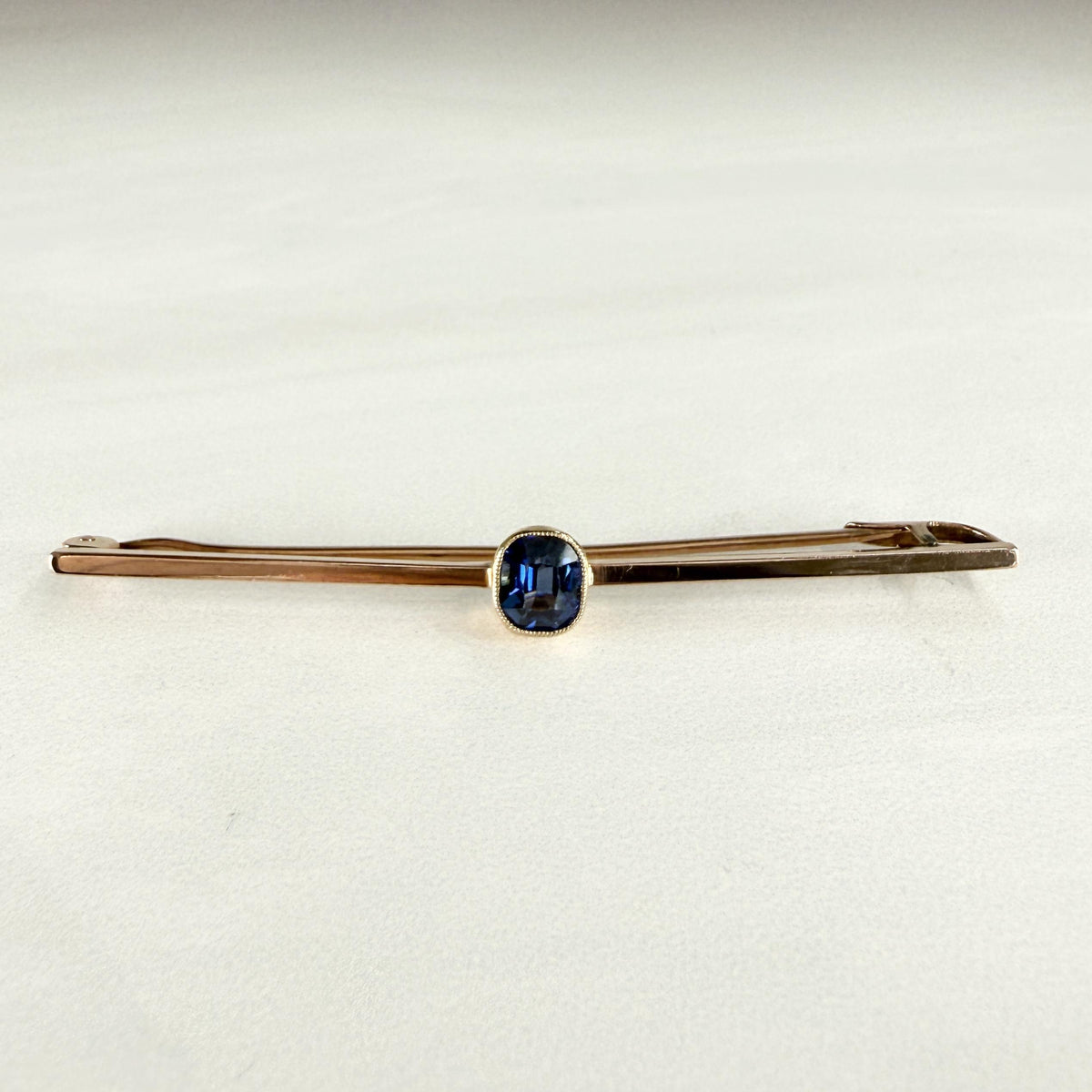 Victorian Old Cut No Heat Sapphire Bar Brooch 9ct Gold