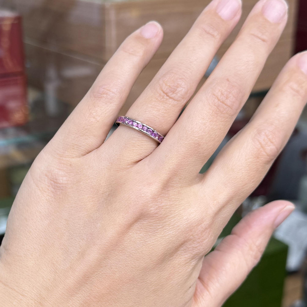 Pink Sapphire Eternity Band 14k Yellow Gold