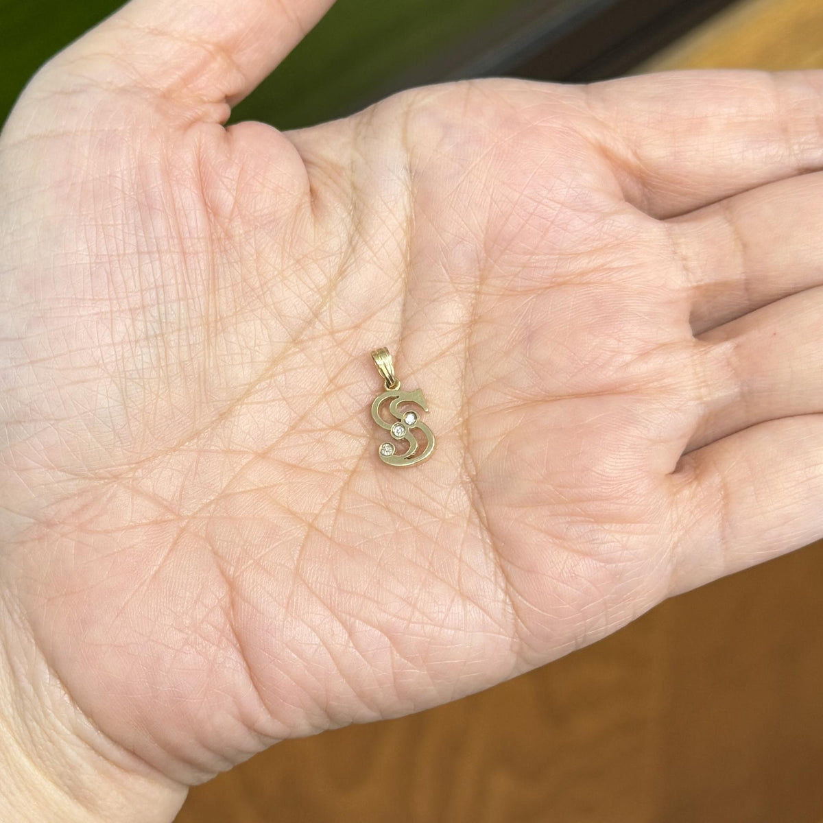 Vintage 1980's Mini "S" Diamond Pendant 14k Yellow Gold