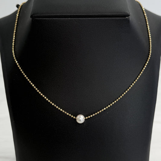 Pearl Slider Necklace Ball Chain 18k Yellow Gold