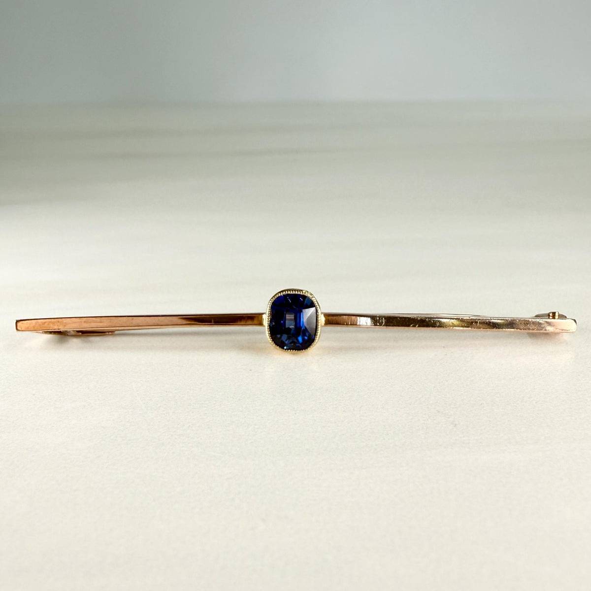Victorian Old Cut No Heat Sapphire Bar Brooch 9ct Gold