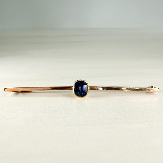 Victorian Old Cut No Heat Sapphire Bar Brooch 9ct Gold