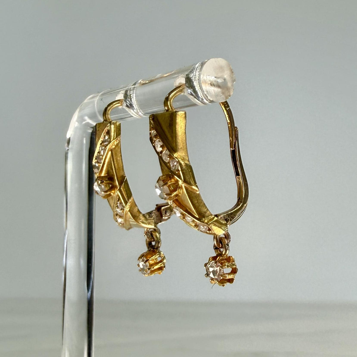 Antique 1900 Rose cut Diamond Earrings 18k Yellow Gold