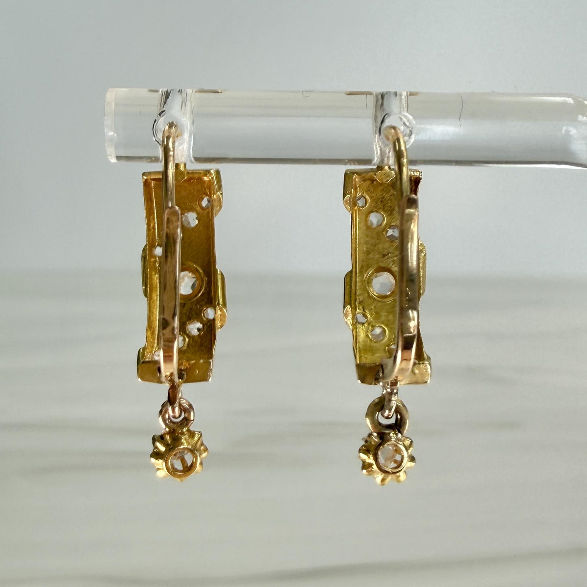 Antique 1900 Rose cut Diamond Earrings 18k Yellow Gold