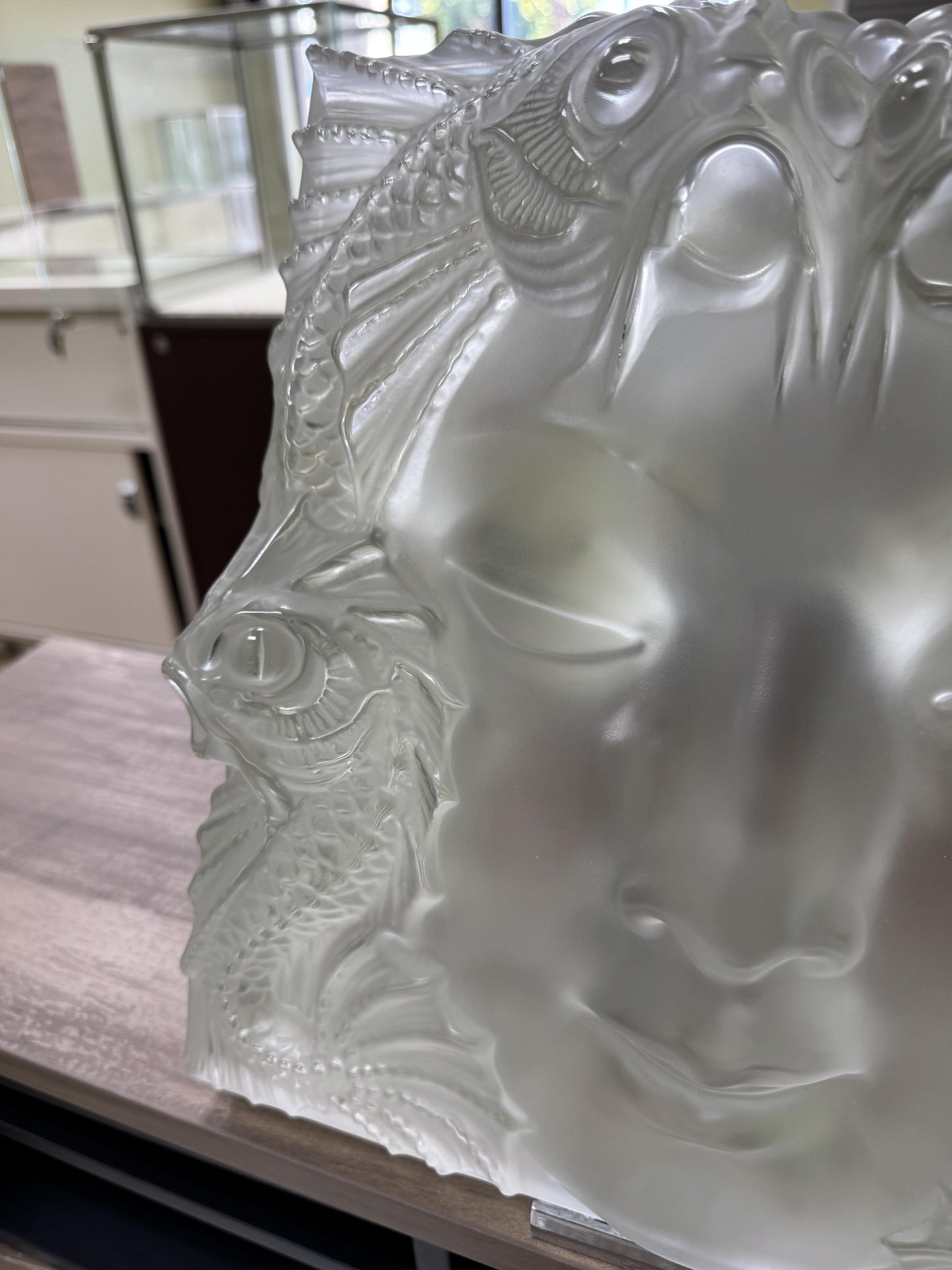 Rene Lalique Masque de femme Plaque with Stand 24”