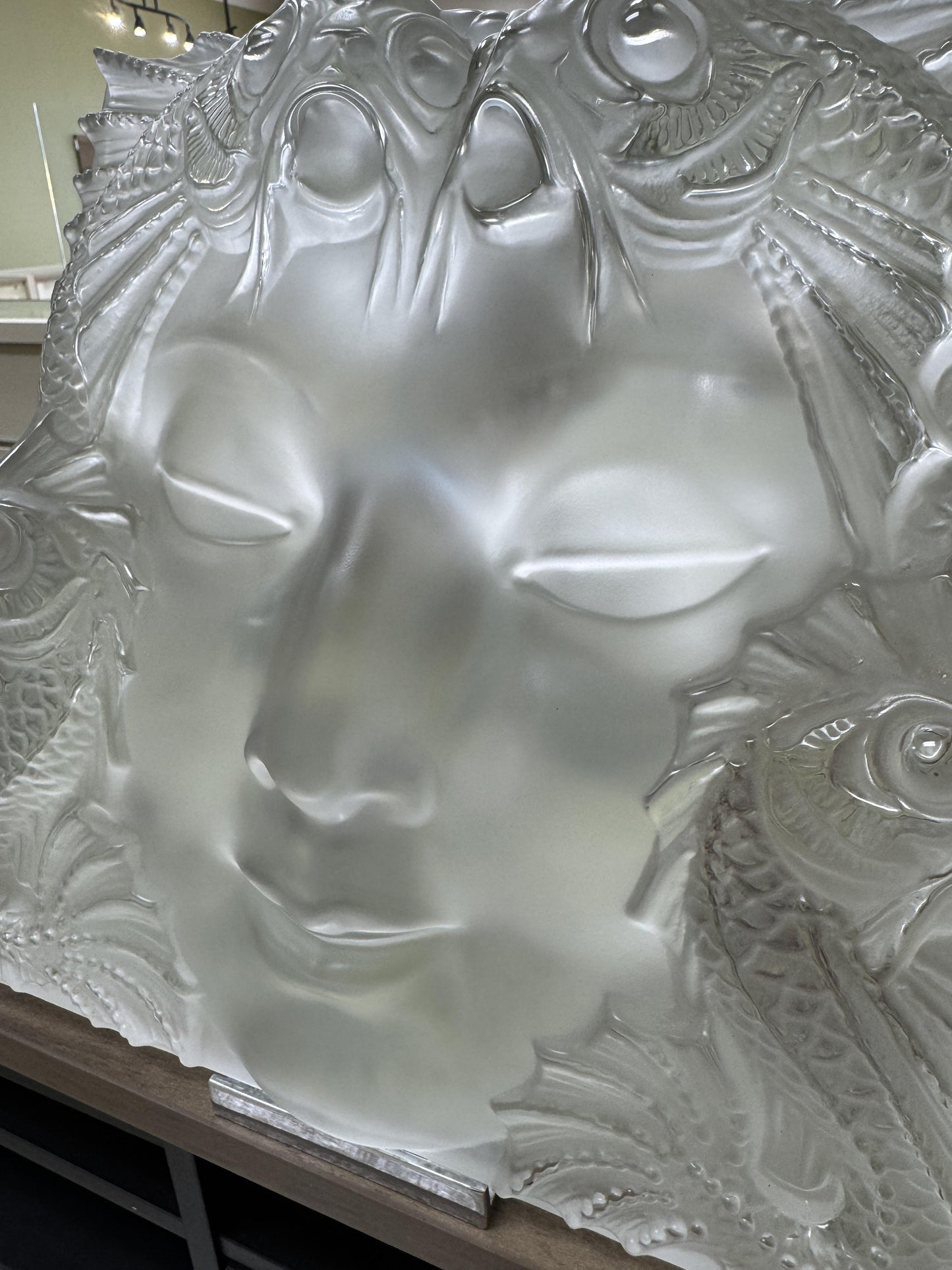 Rene Lalique Masque de femme Plaque with Stand 24”