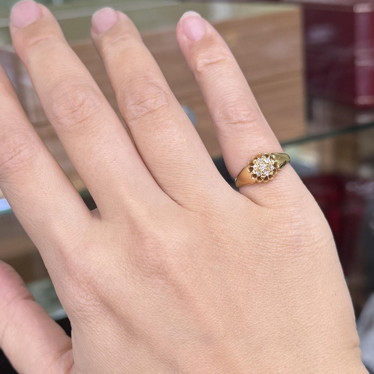 Antique 1919 Old Mine Cut Diamond Belcher Cluster Ring 18k Yellow Gold