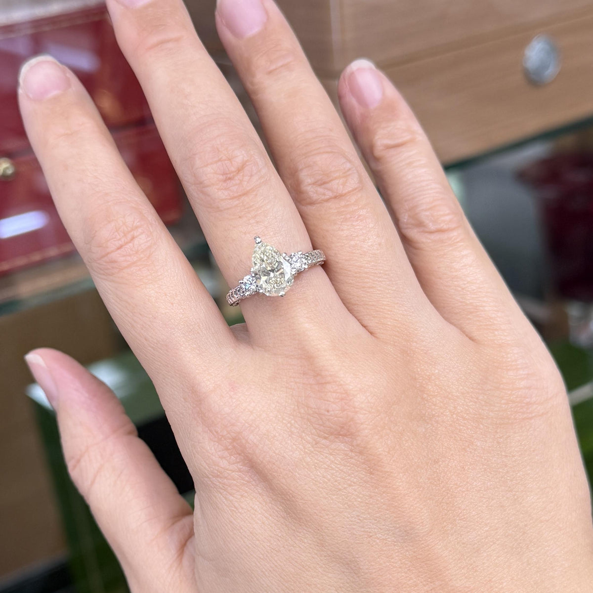 GIA 2.2 Carat Pear Diamond Solitaire Engagement Ring 18k White Gold