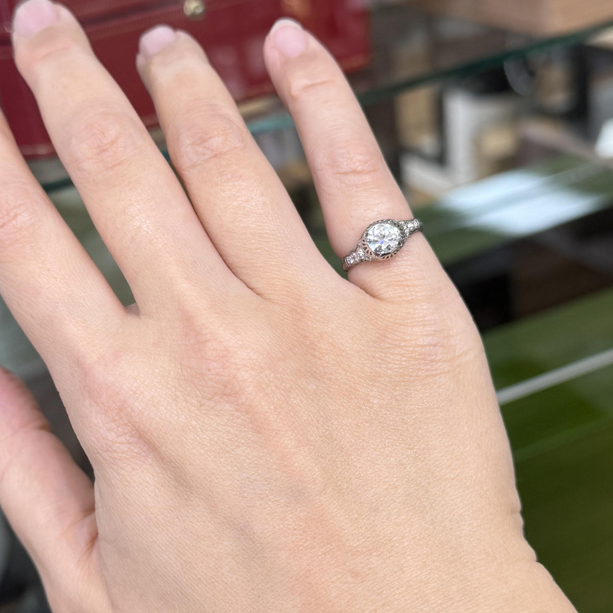 Antique 1910 Edwardian Old European Diamond Engagement Ring Platinum