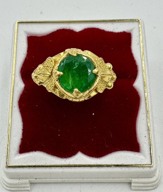 Vintage 22k Gold Emerald Hand Made Ring 6sz 7.5gr