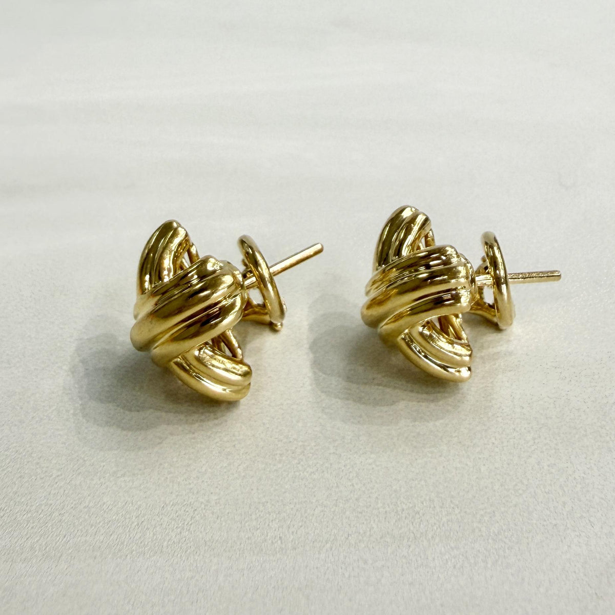 Circa 1990's Tiffany & Co. Signature Small "X" Earrings 18k Yellow Gold