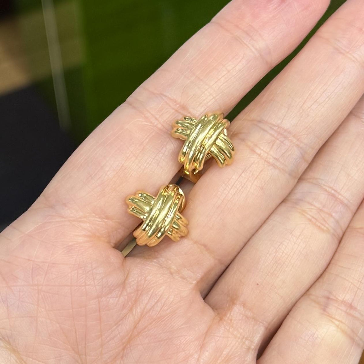 Circa 1990's Tiffany & Co. Signature Small "X" Earrings 18k Yellow Gold