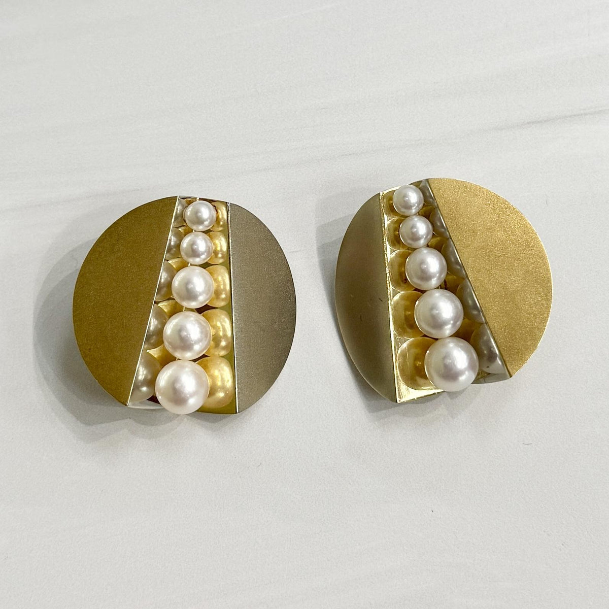 Vintage Designer Pearl Two Tone Statement Clip On Earrings 18k