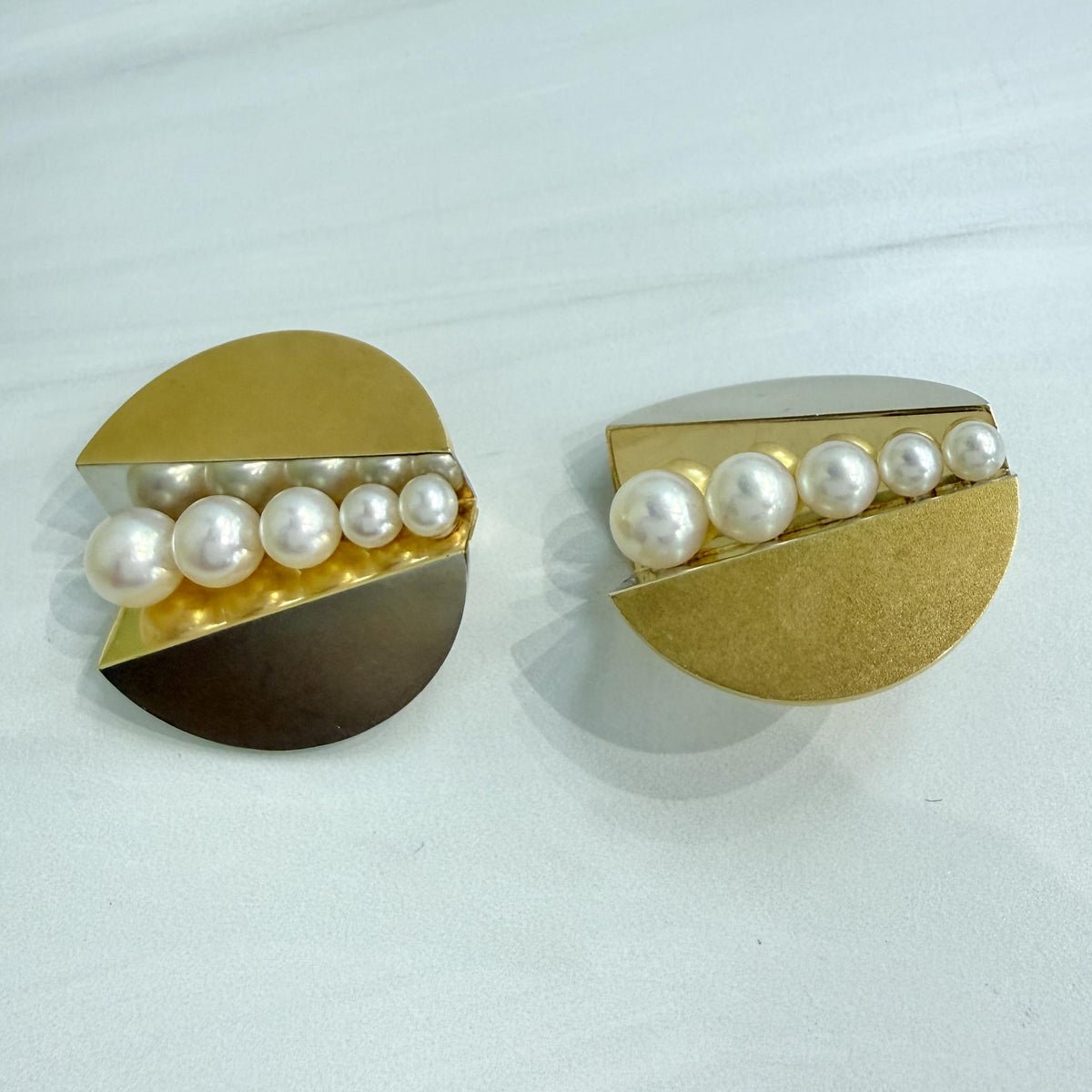 Vintage Designer Pearl Two Tone Statement Clip On Earrings 18k