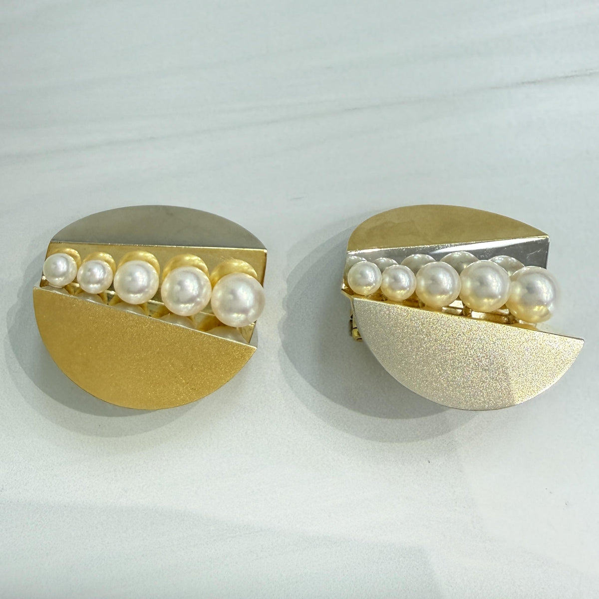 Vintage Designer Pearl Two Tone Statement Clip On Earrings 18k