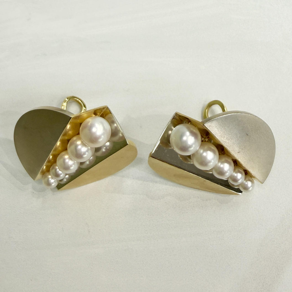 Vintage Designer Pearl Two Tone Statement Clip On Earrings 18k
