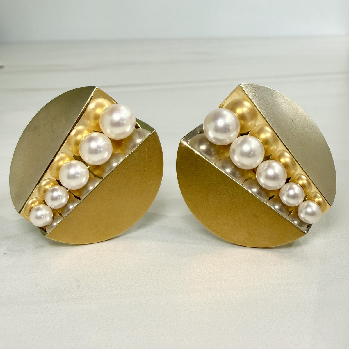 Vintage Designer Pearl Two Tone Statement Clip On Earrings 18k