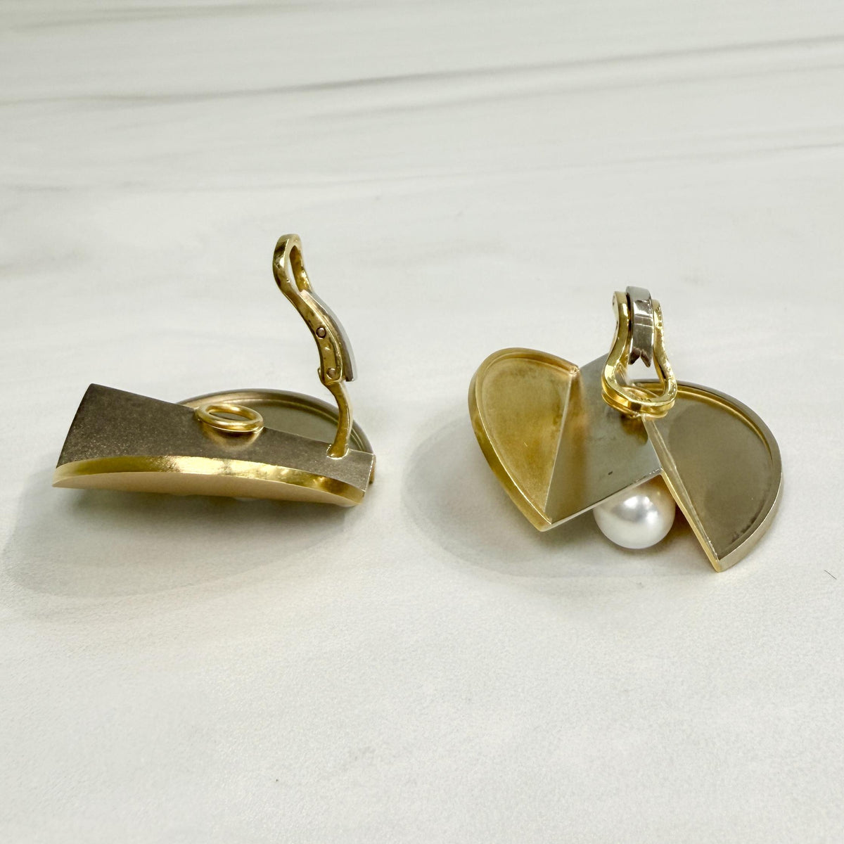 Vintage Designer Pearl Two Tone Statement Clip On Earrings 18k
