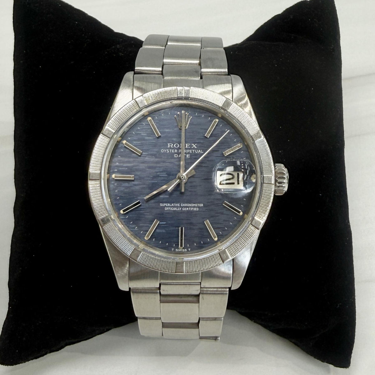 Vintage Rolex 1501 Oyster Perpetual Date 34mm Rare Mosaic Blue Dial Collectable