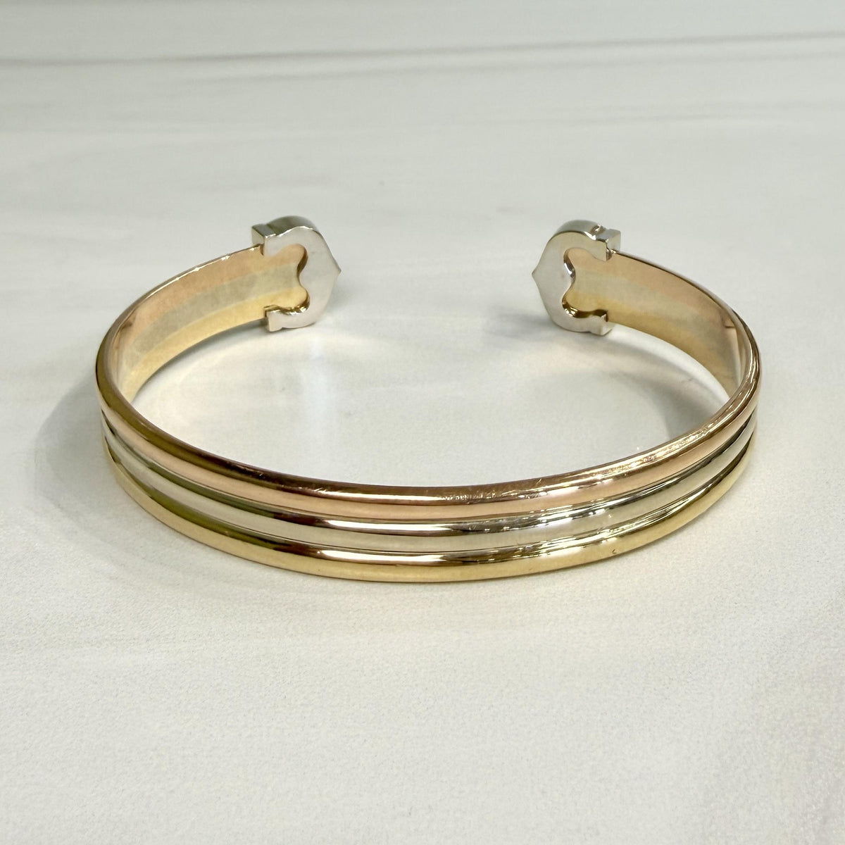 Cartier Double Diamond C Tri-Color Gold Cuff Bracelet 18k Gold