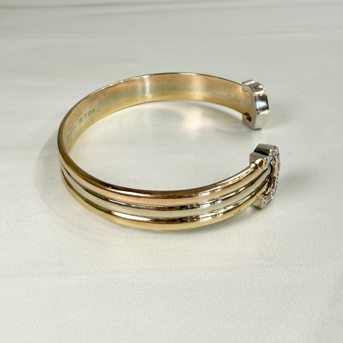 Cartier Double Diamond C Tri-Color Gold Cuff Bracelet 18k Gold