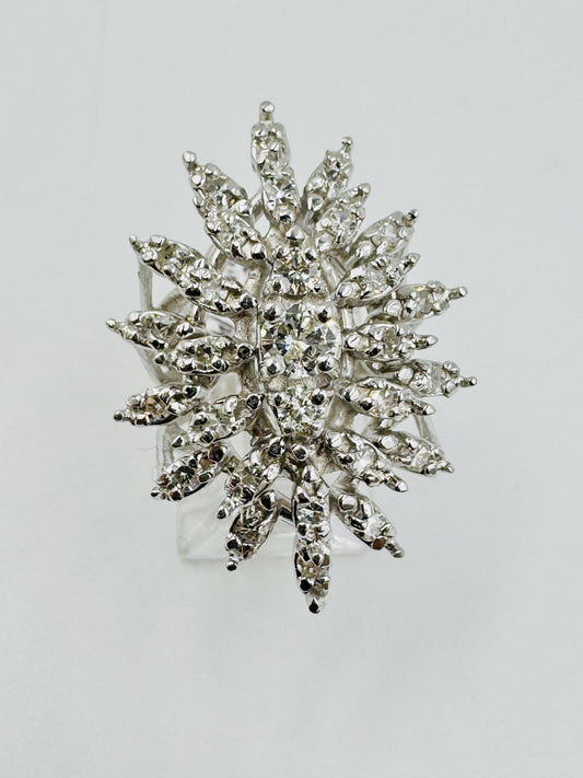 1960's Diamond Cluster Cocktail Ring 14k White Gold