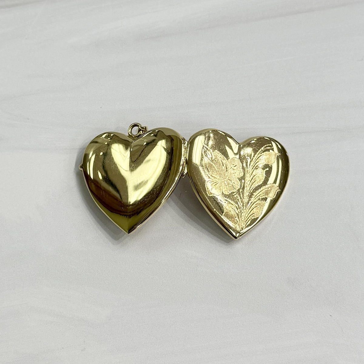 Vintage Large Iris Flower Heart Locket Pendant 14k Yellow Gold