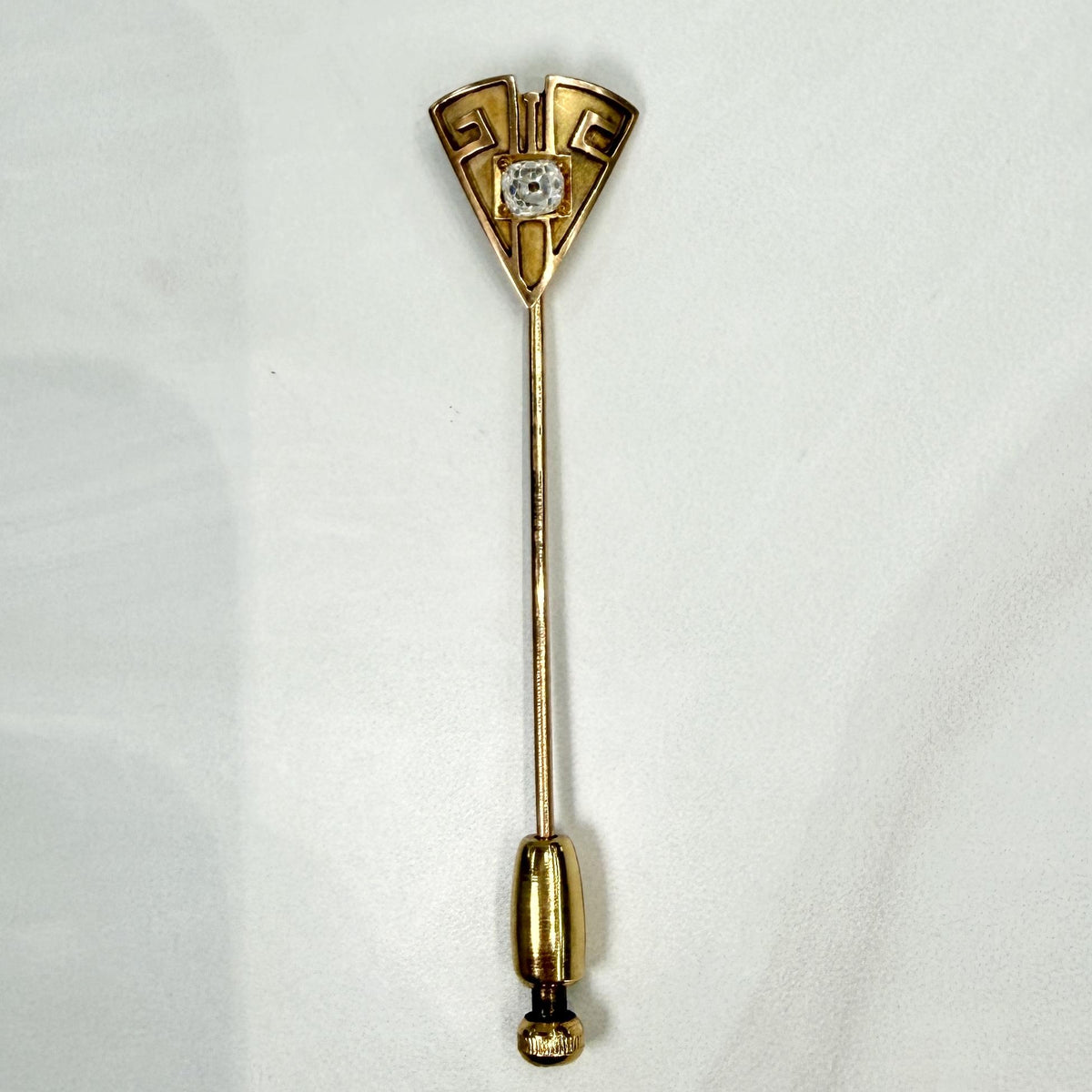 Antique Art Deco Old Mine Cut Diamond Geometric Stick Pin 14k