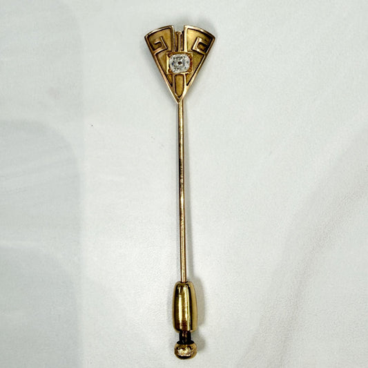 Antique Art Deco Old Mine Cut Diamond Geometric Stick Pin 14k