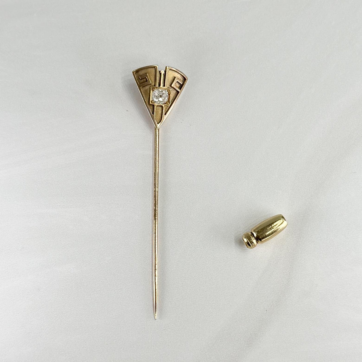 Antique Art Deco Old Mine Cut Diamond Geometric Stick Pin 14k
