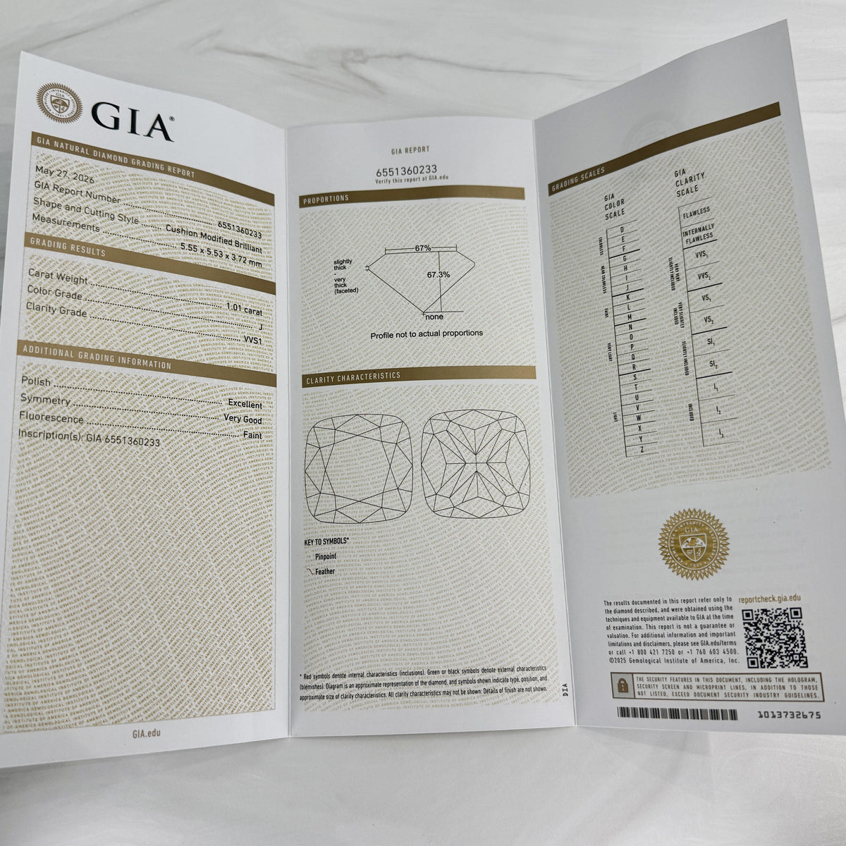 GIA 1.01 Carat Cushion Cut Engagement Ring 14k Yellow Gold