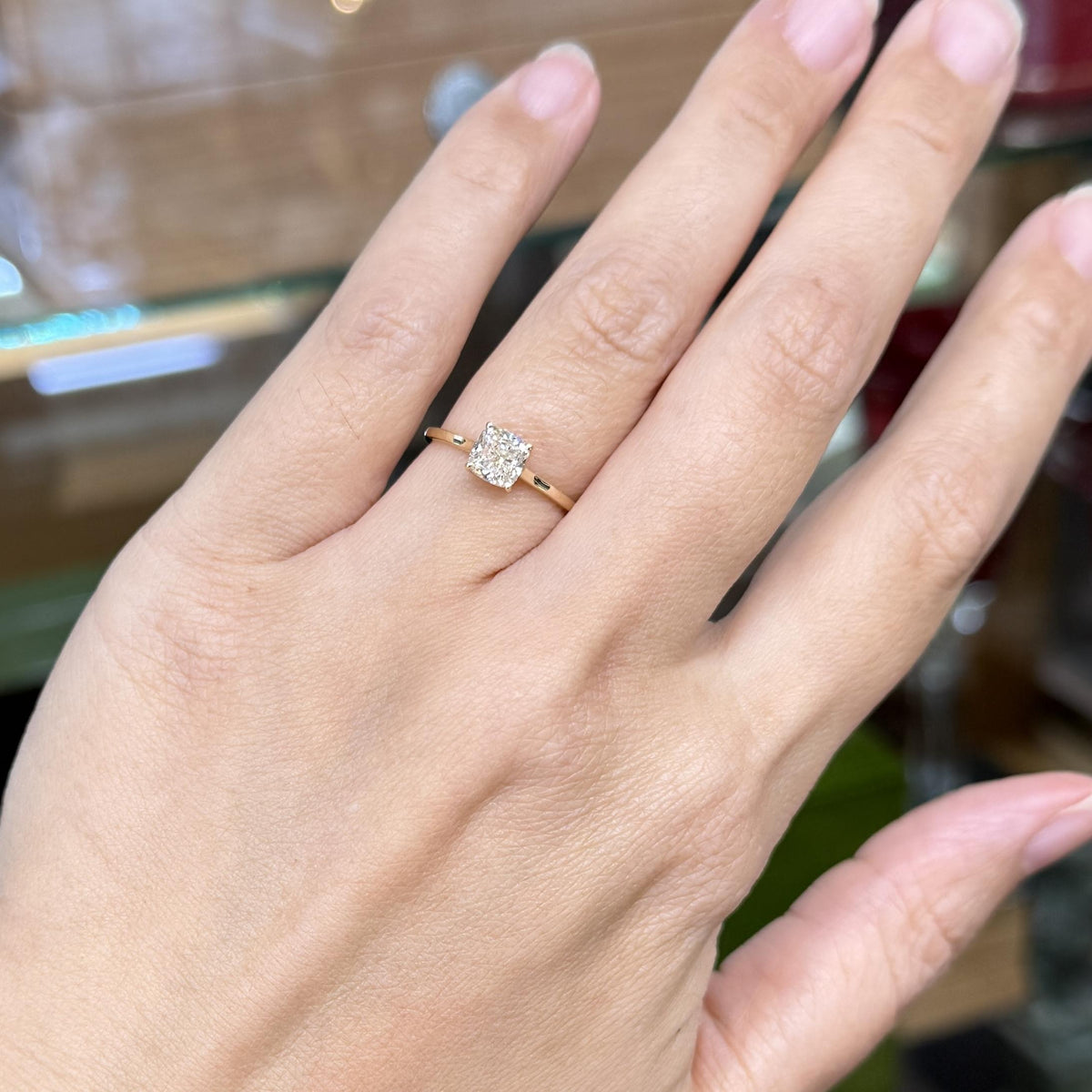 GIA 1.01 Carat Cushion Cut Engagement Ring 14k Yellow Gold