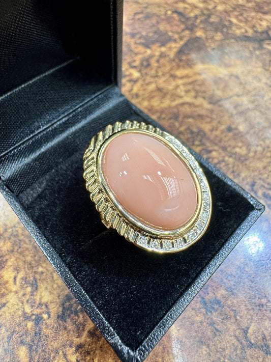 Estate 14k Gold Angel Skin Coral Diamond Cocktail Ring