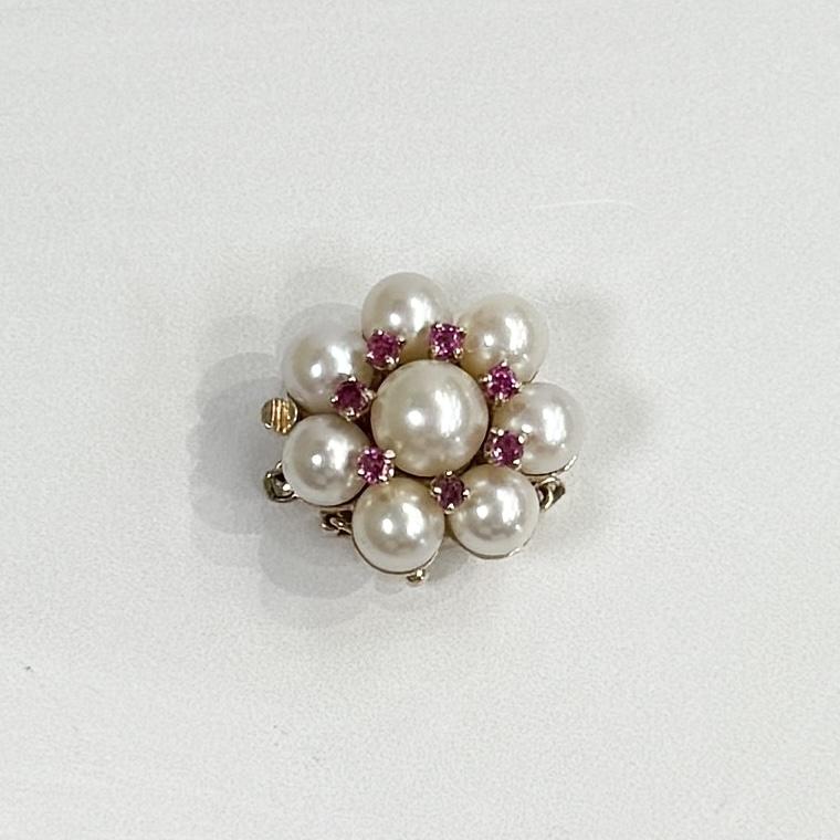Vintage Pearl and Ruby Necklace Clasp 14k Yellow Gold