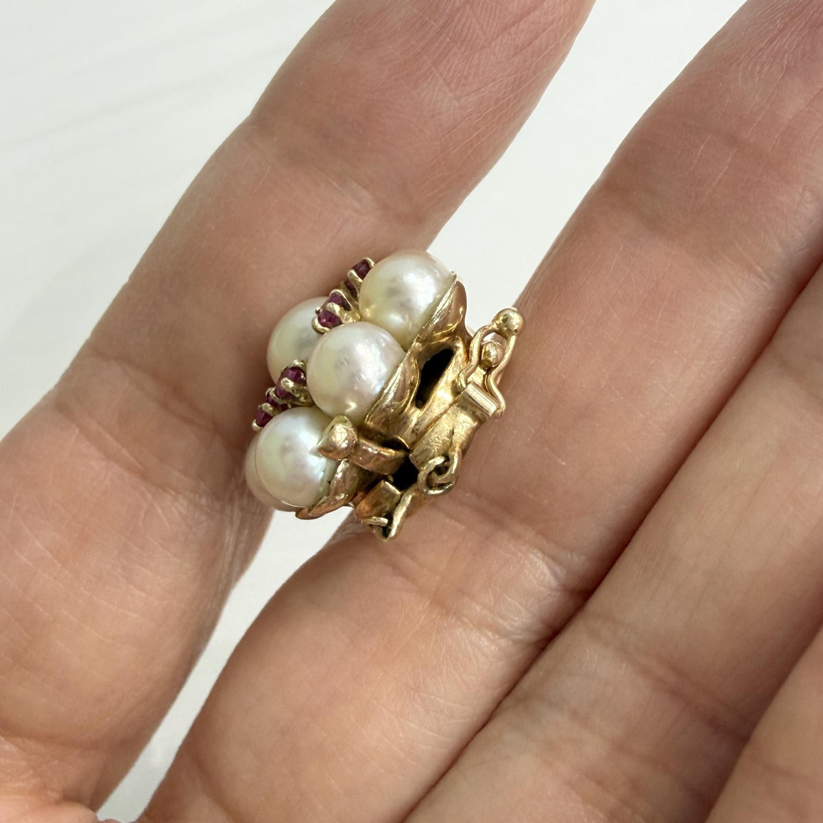 Vintage Pearl and Ruby Necklace Clasp 14k Yellow Gold