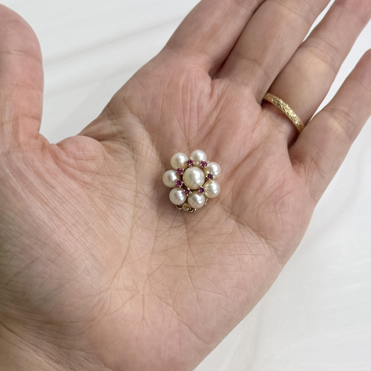 Vintage Pearl and Ruby Necklace Clasp 14k Yellow Gold