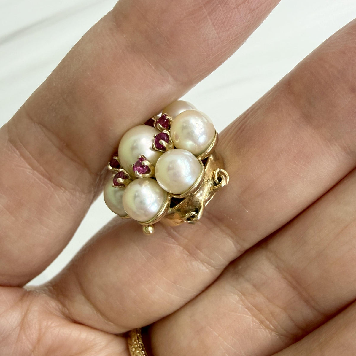 Vintage Pearl and Ruby Necklace Clasp 14k Yellow Gold