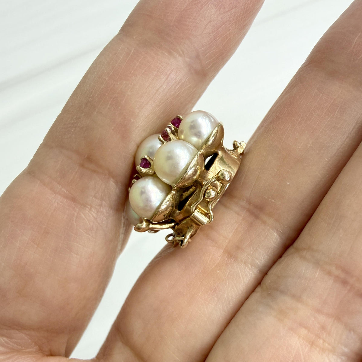 Vintage Pearl and Ruby Necklace Clasp 14k Yellow Gold