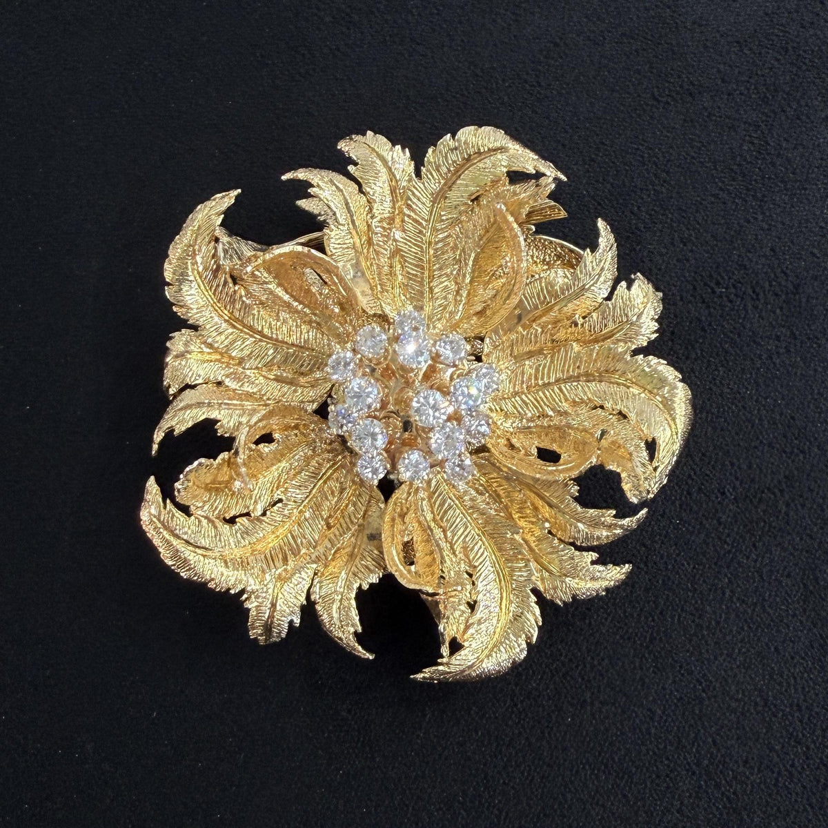 Vintage Robert Altman Articulating Diamond Flower Brooch 14k Yellow Gold