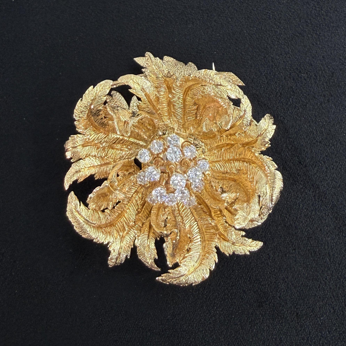 Vintage Robert Altman Articulating Diamond Flower Brooch 14k Yellow Gold