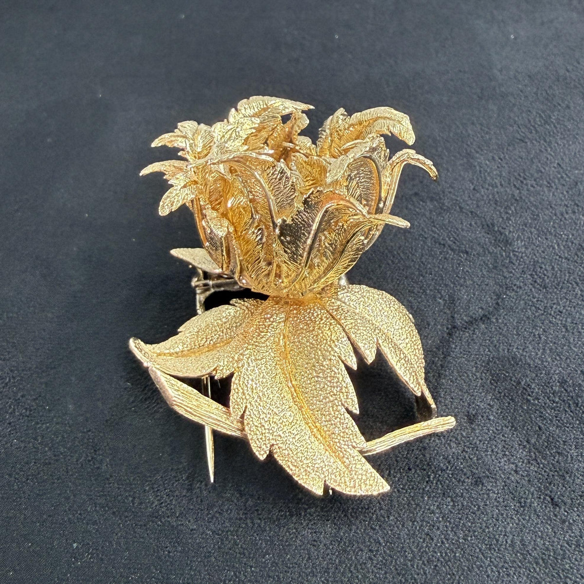 Vintage Robert Altman Articulating Diamond Flower Brooch 14k Yellow Gold