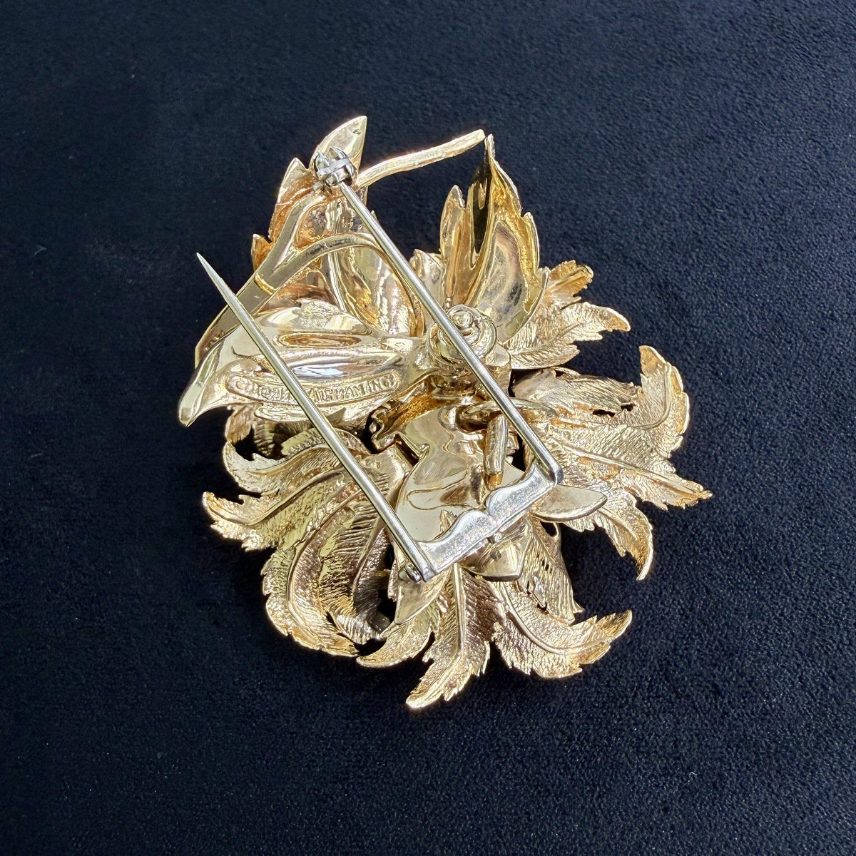 Vintage Robert Altman Articulating Diamond Flower Brooch 14k Yellow Gold