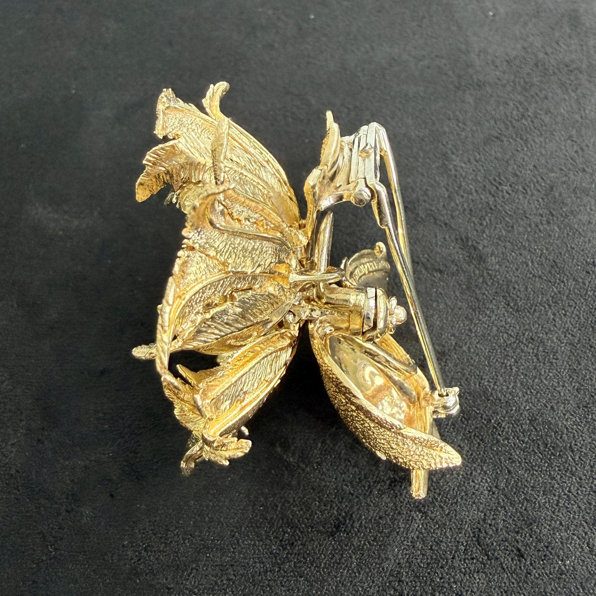 Vintage Robert Altman Articulating Diamond Flower Brooch 14k Yellow Gold