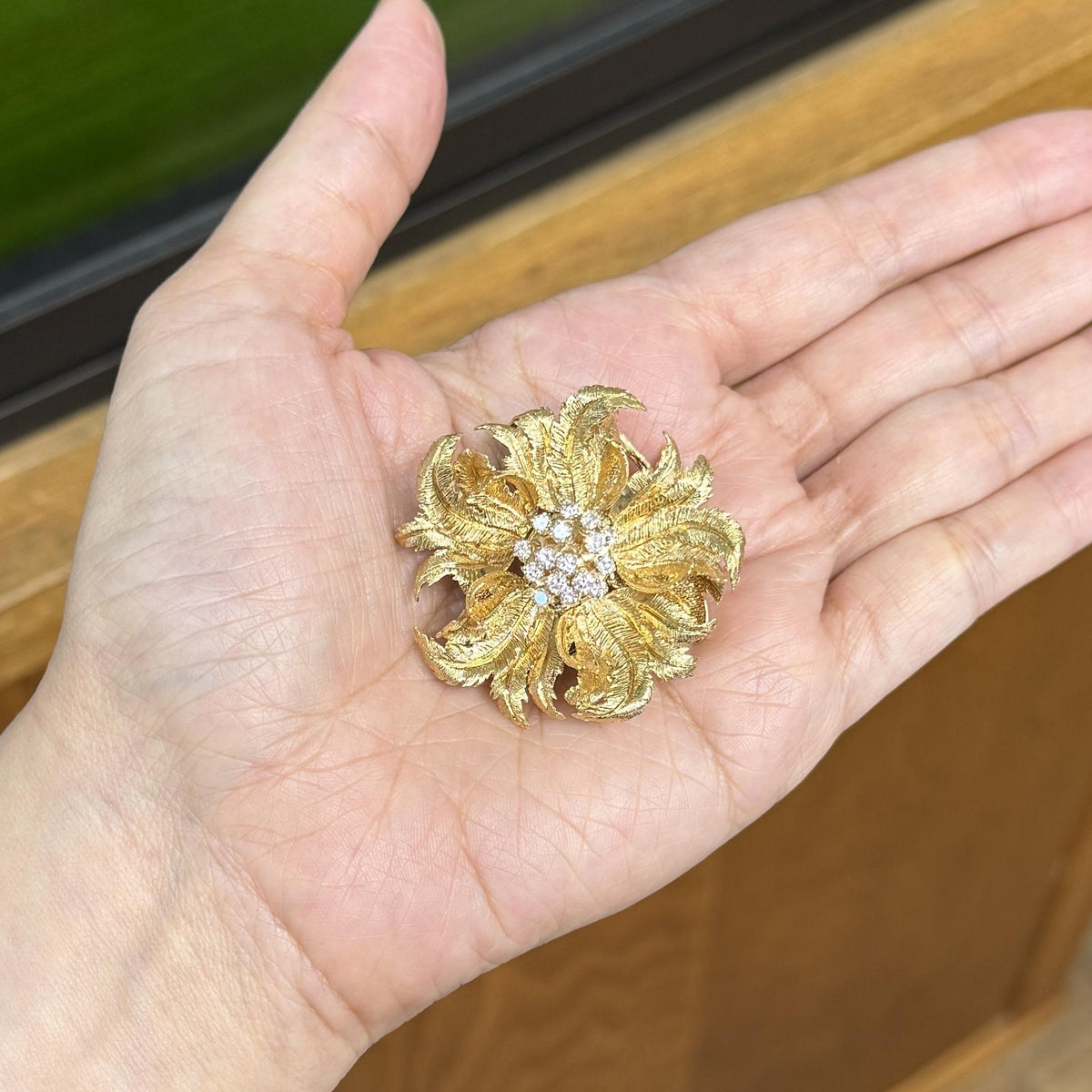 Vintage Robert Altman Articulating Diamond Flower Brooch 14k Yellow Gold