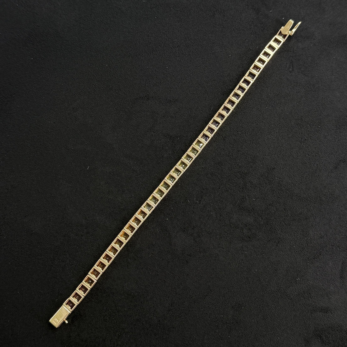 Vintage 1990's Rainbow Gemstone Tennis Bracelet 14k Yellow Gold