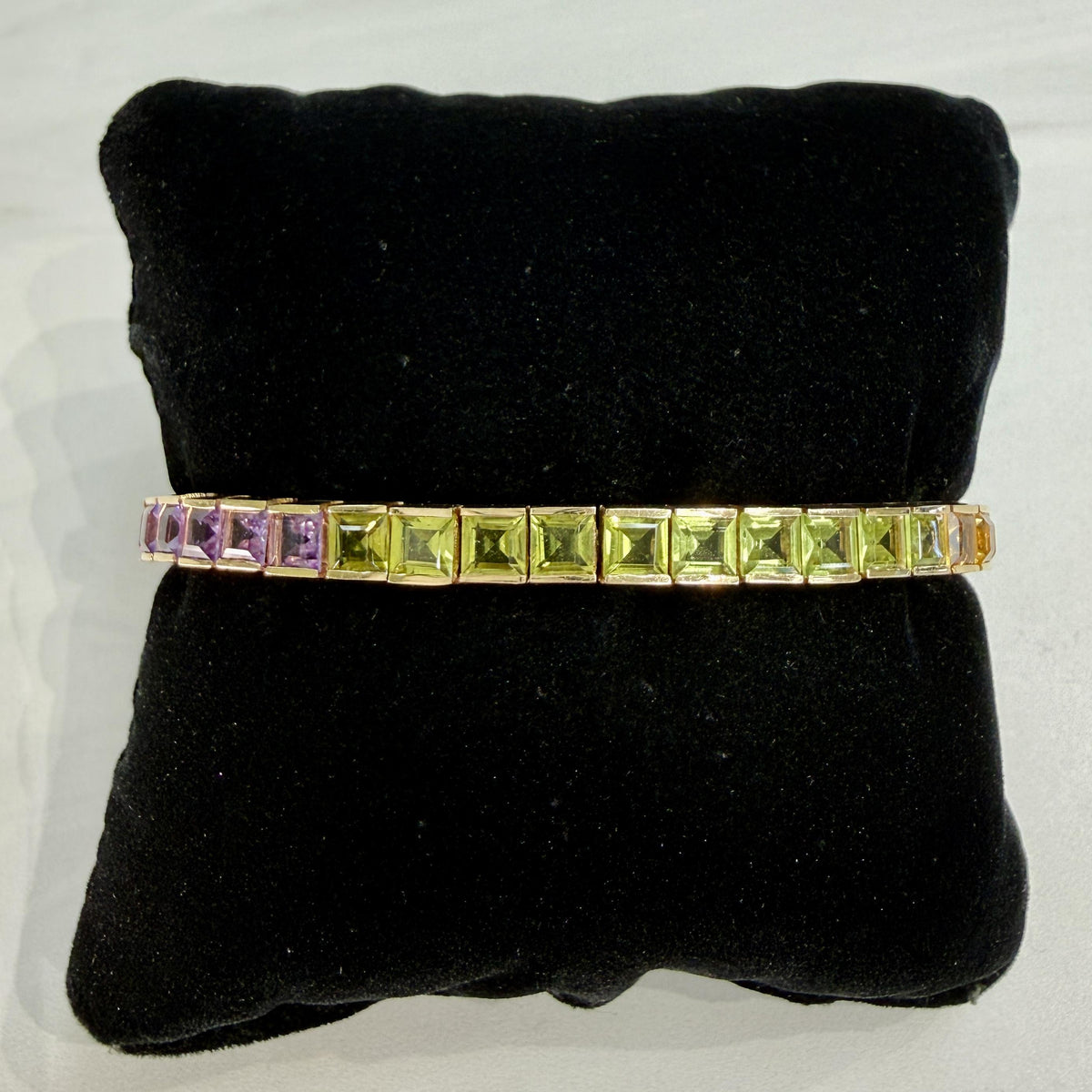 Vintage 1990's Rainbow Gemstone Tennis Bracelet 14k Yellow Gold