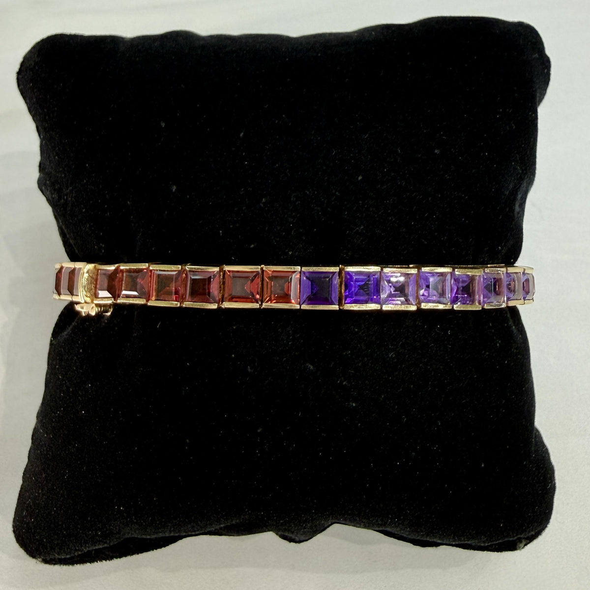 Vintage 1990's Rainbow Gemstone Tennis Bracelet 14k Yellow Gold