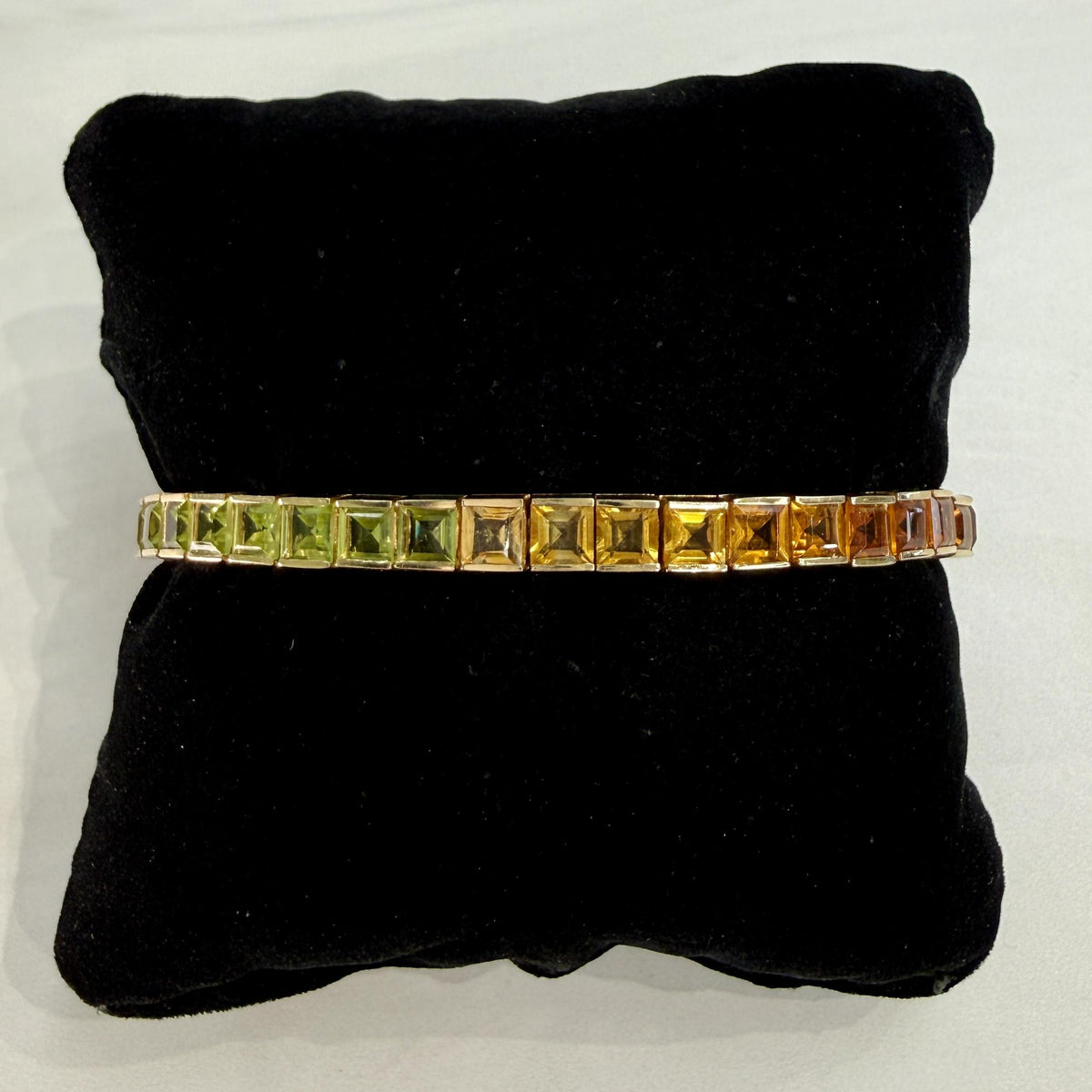 Vintage 1990's Rainbow Gemstone Tennis Bracelet 14k Yellow Gold