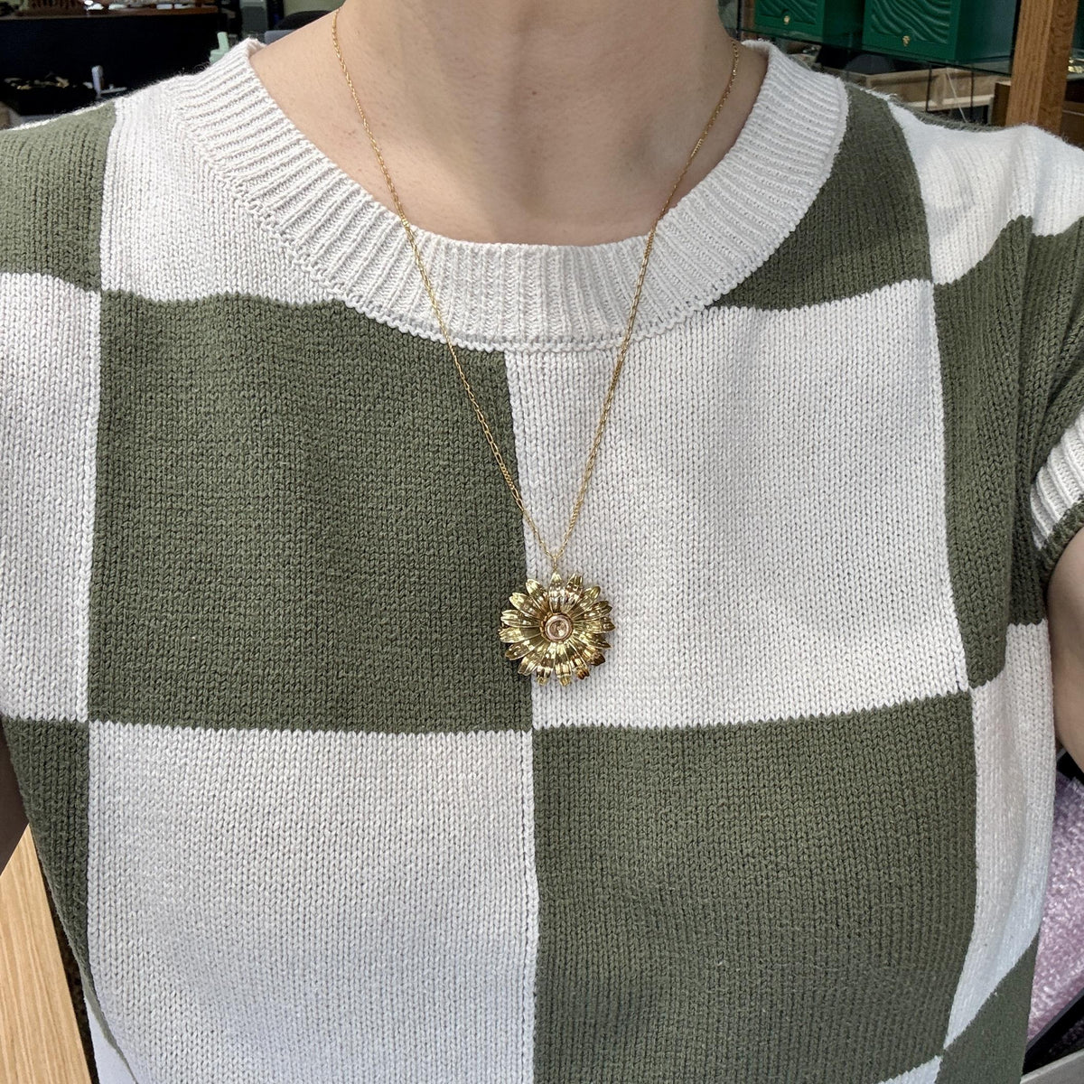 1950's Retro Daisy Brooch Pin and Pendant Combo 14k Yellow Gold