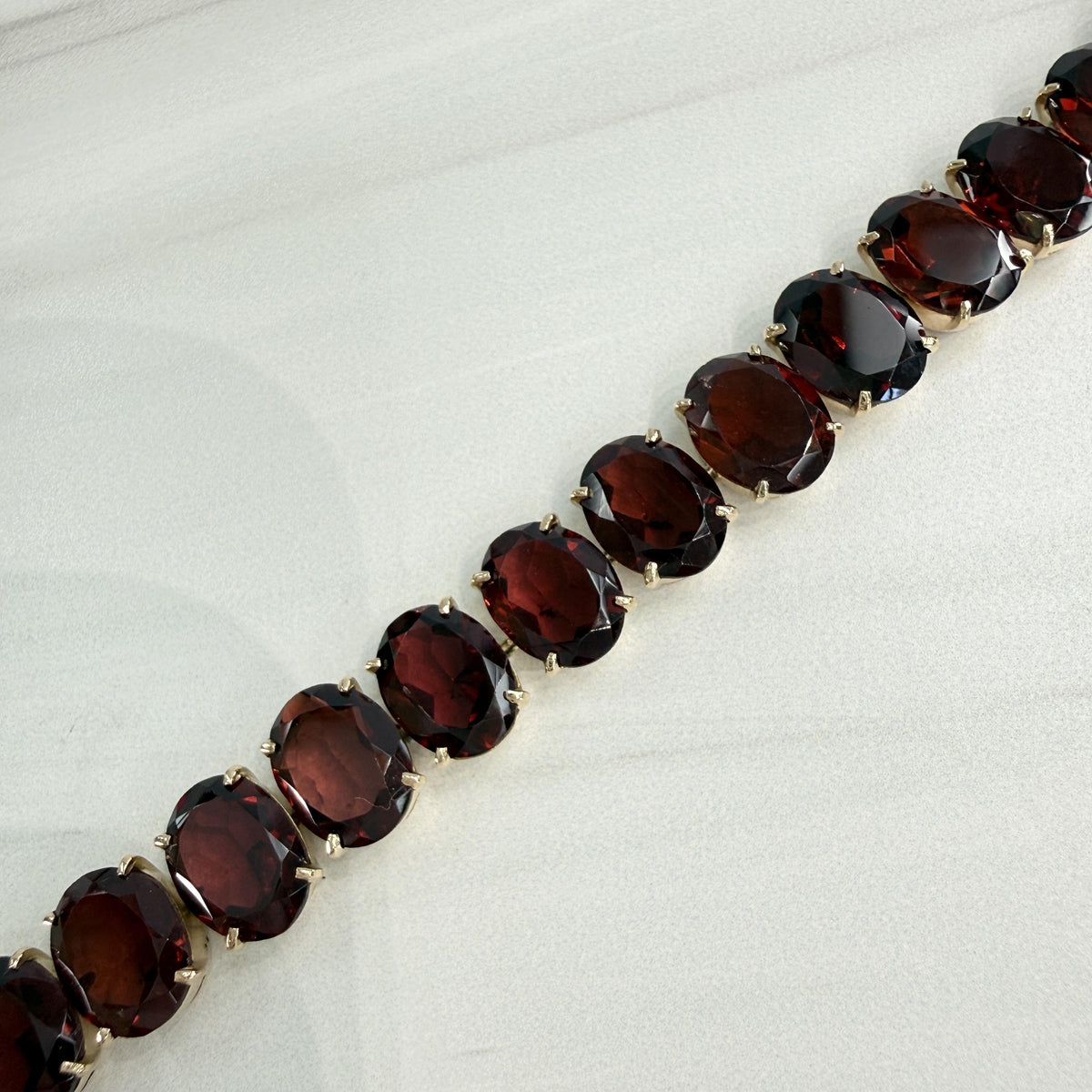 Vintage 1950's Oval Garnet Tennis Bracelet 12k Yellow Gold